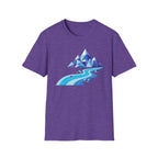Mountain River T-Shirt — Geometric Blue Peaks & Flowing River