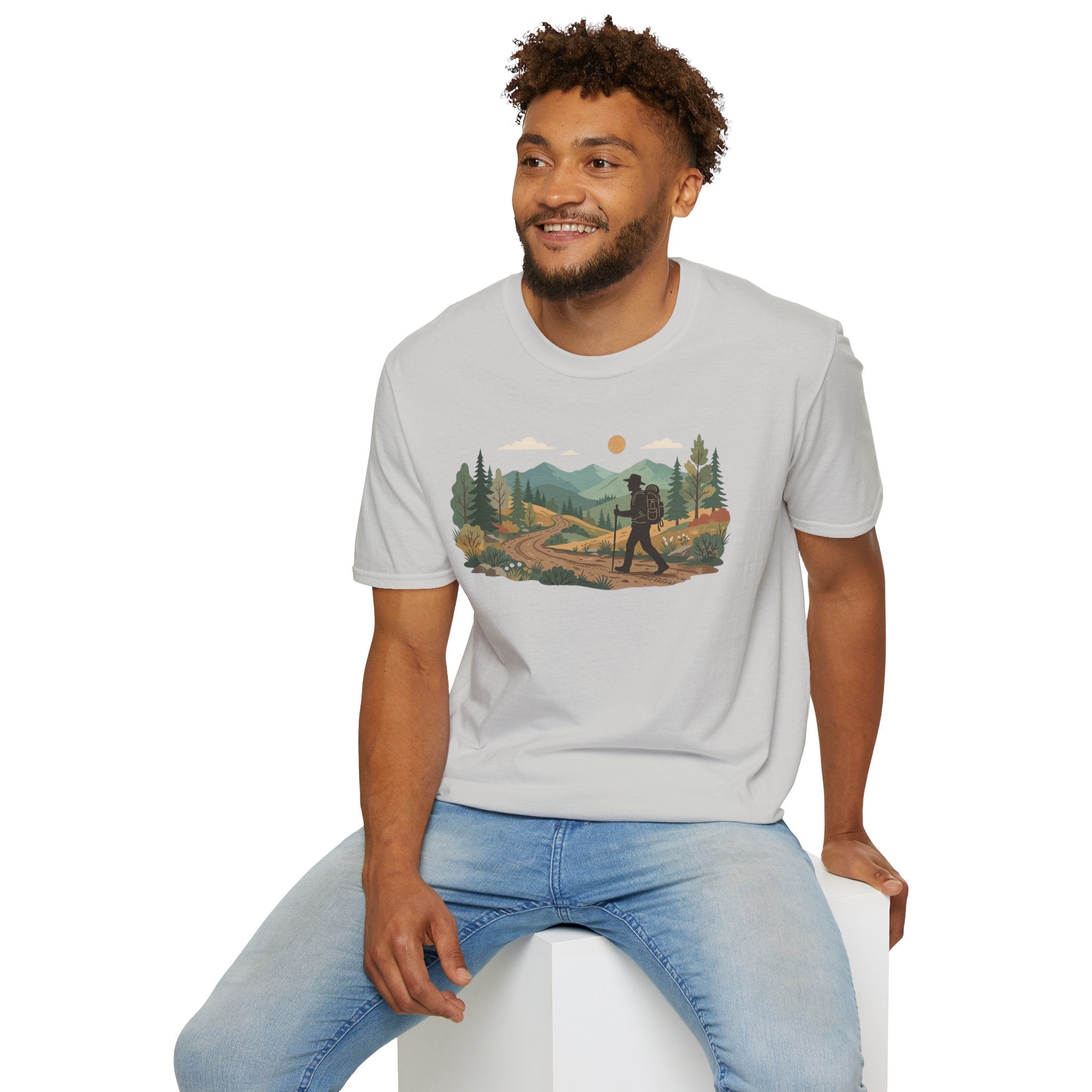 Hiker Mountain Sunset T-Shirt — Scenic Trail Adventure Tee