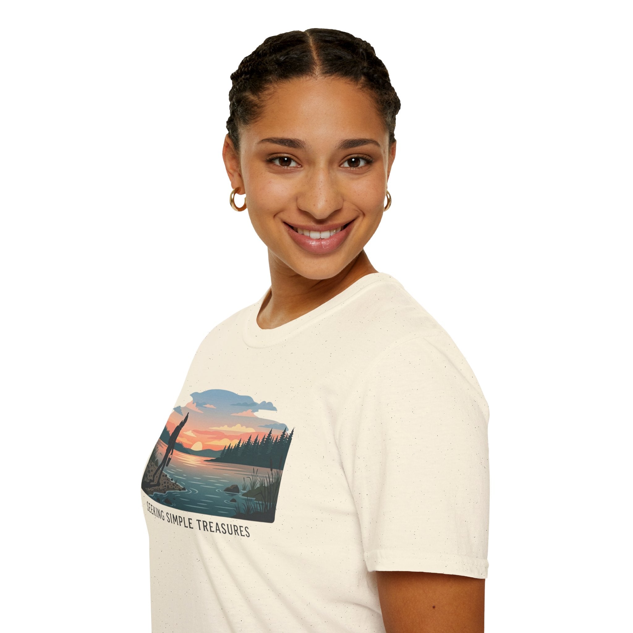Outdoor T-Shirt — "Seeking Simple Treasures" Sunset Hiker Graphic