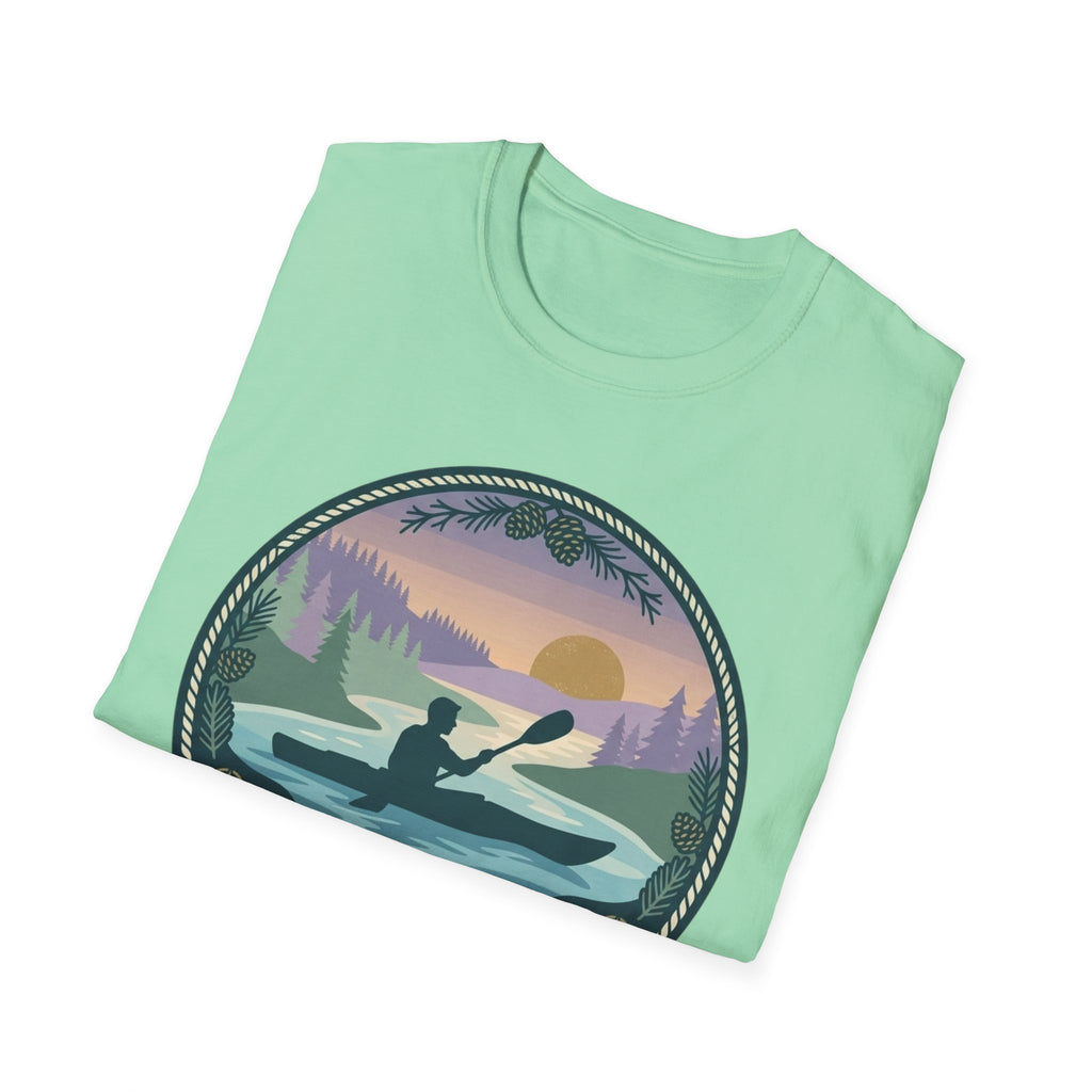 Kayak Sunset T‑Shirt — "Drift Into The Quiet Places" Outdoor Relaxation Tee