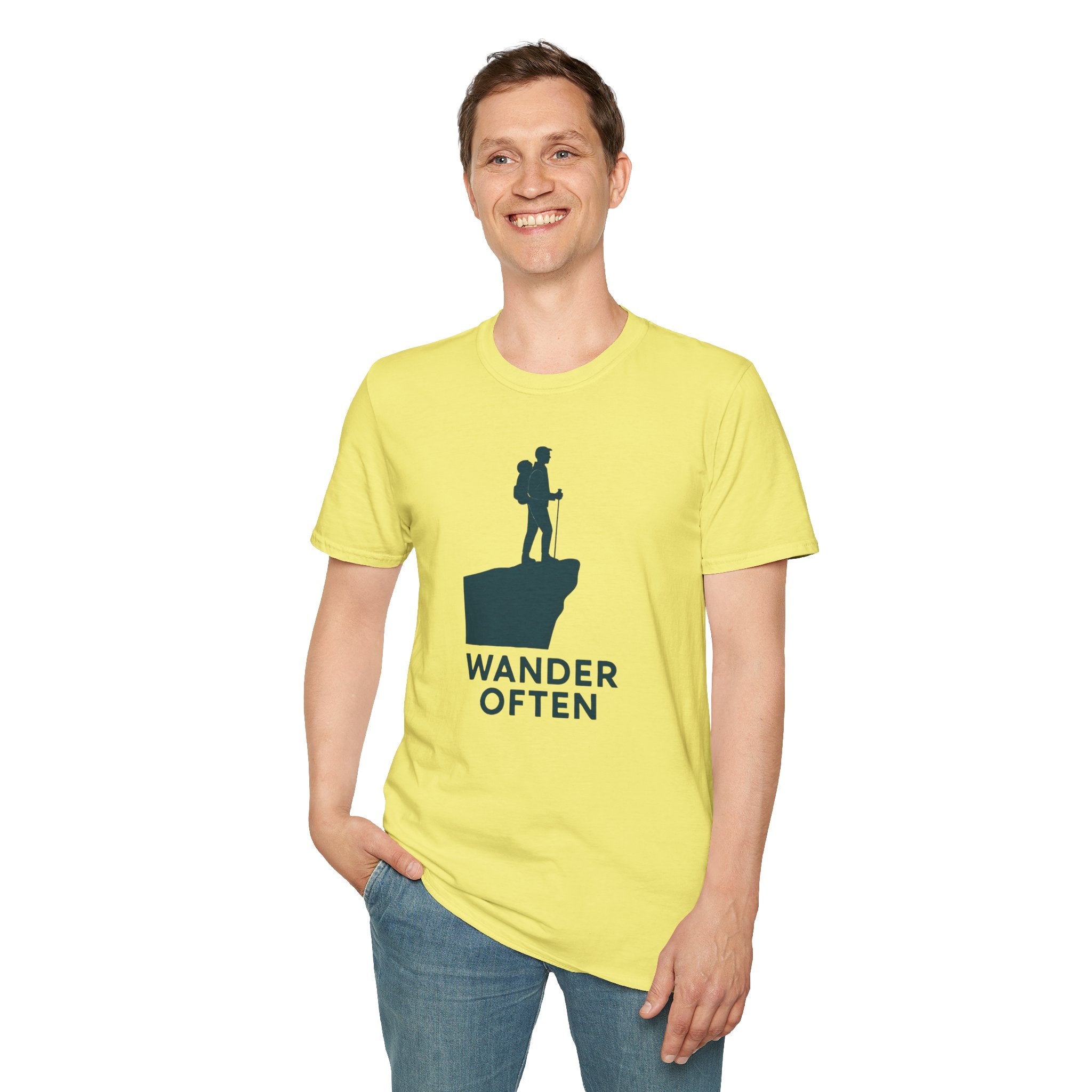 "Wander Often" Hiker on Cliff T-Shirt