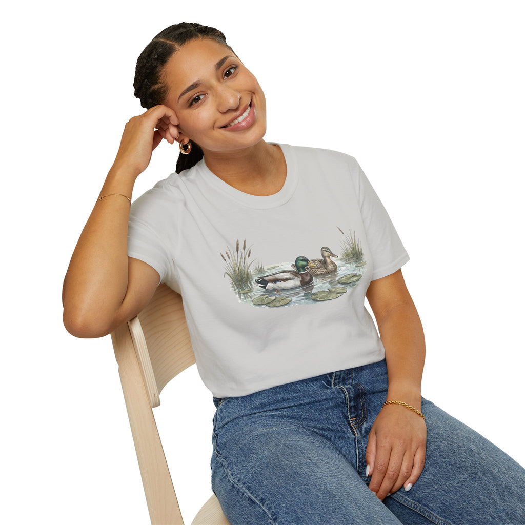 Duck Pair T-Shirt — Watercolor Mallard Ducks on Pond Nature Tee