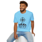"Seek New Trails" Compass Over Mountains T-Shirt