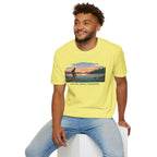Outdoor T-Shirt — "Seeking Simple Treasures" Sunset Hiker Graphic