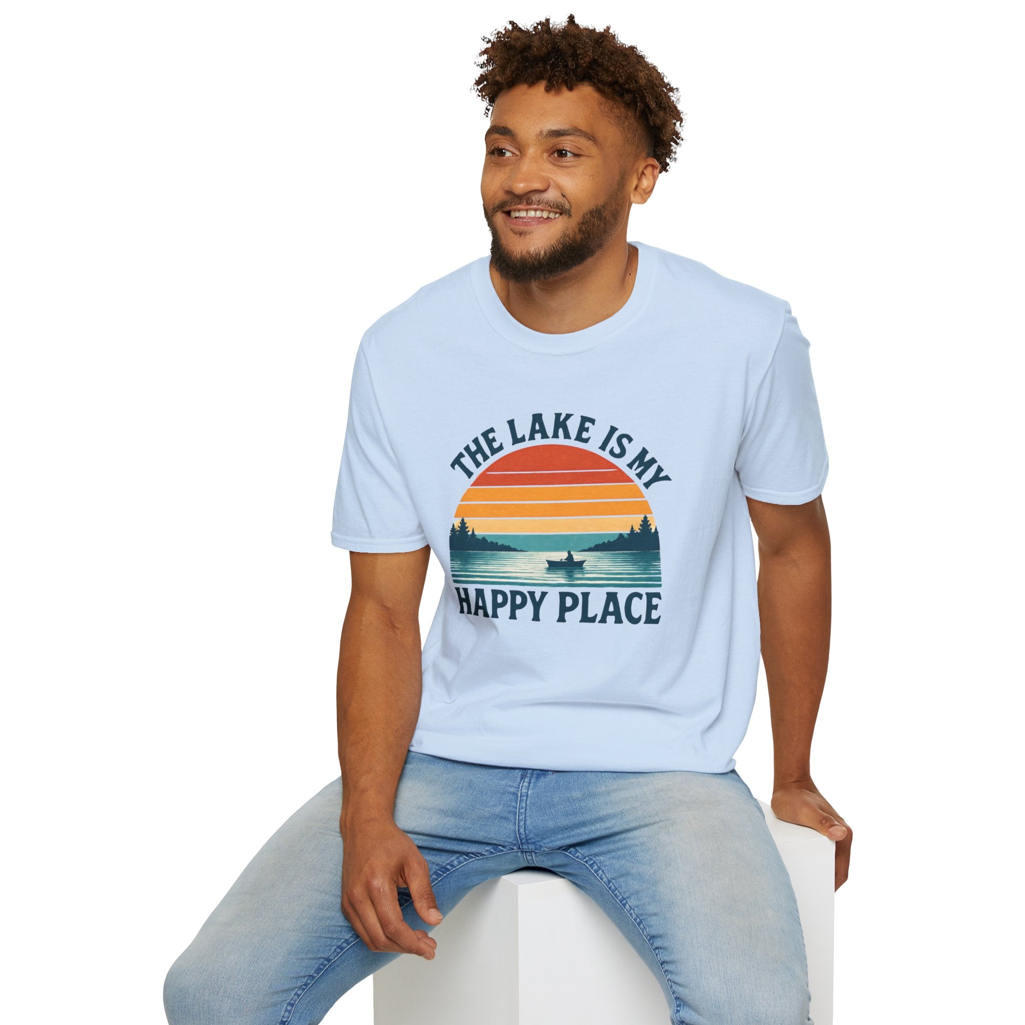 Canoe On The Lake At Sunset "The Lake Is My Happy Place" T-Shirt