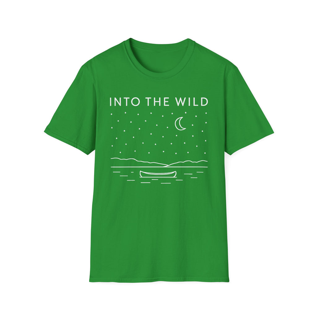 Into The Wild Canoe T-Shirt - Minimal Night Sky Lake Camping Tee