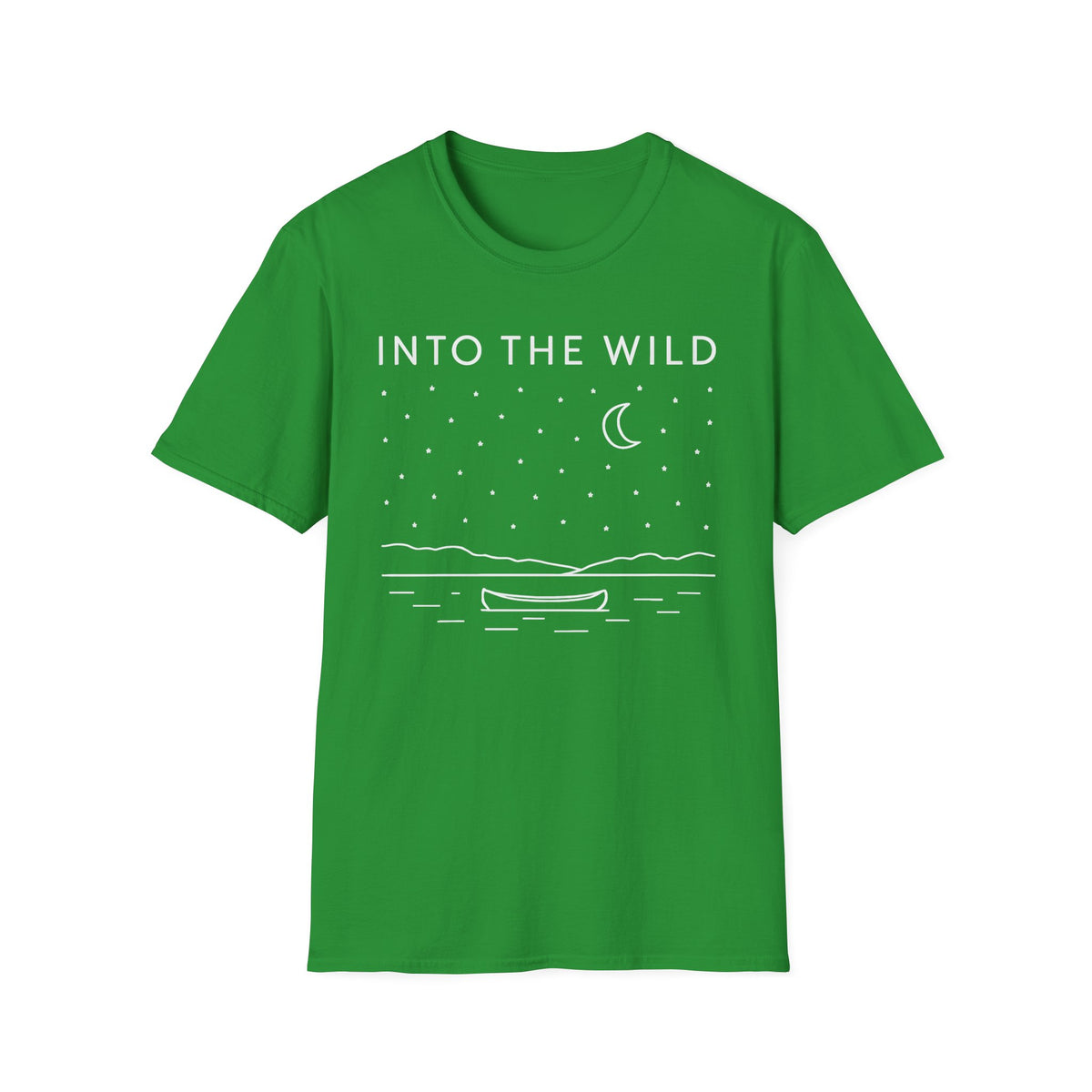Into The Wild Canoe T-Shirt - Minimal Night Sky Lake Camping Tee