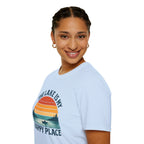 Canoe On The Lake At Sunset "The Lake Is My Happy Place" T-Shirt