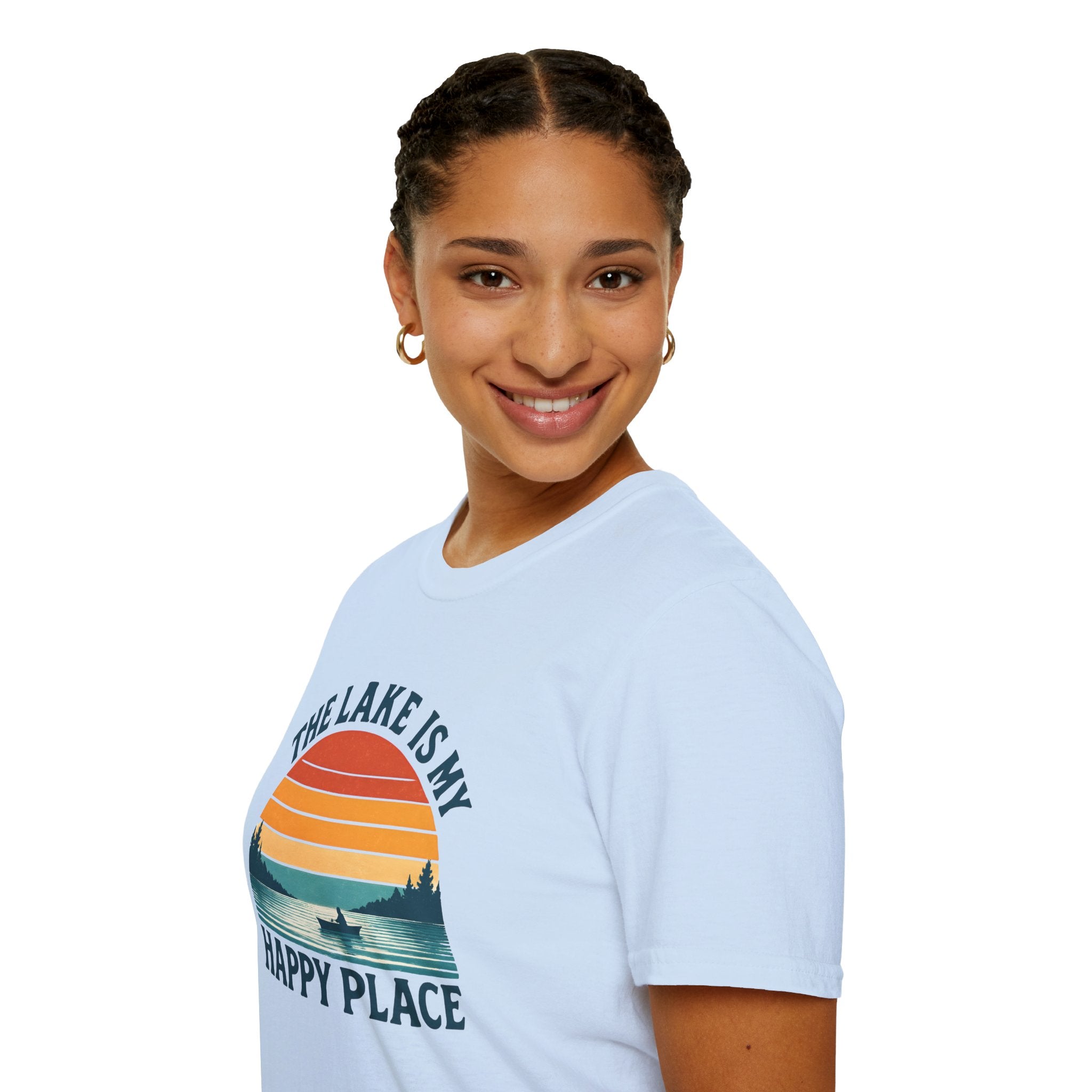 Canoe On The Lake At Sunset "The Lake Is My Happy Place" T-Shirt
