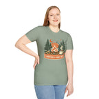 "Campfires & Good Times" T-Shirt — Retro Camping Tee with Bonfire, Trees & Coffee Mug