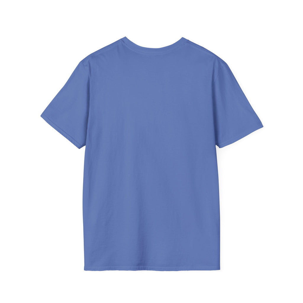 Mountain River T-Shirt — Geometric Blue Peaks & Flowing River