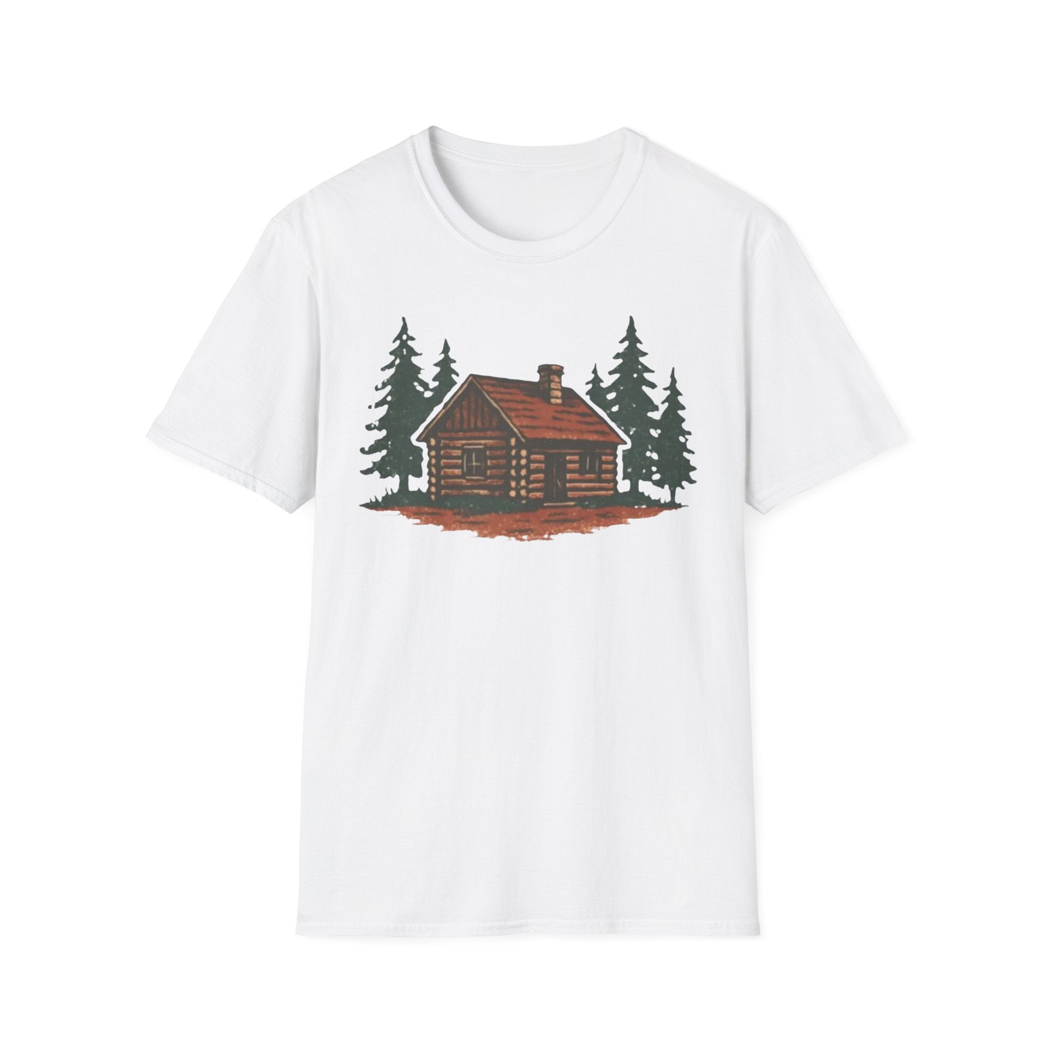 Vintage Cozy Cabin T-Shirt — Faded Pine Tree Cabin Tee