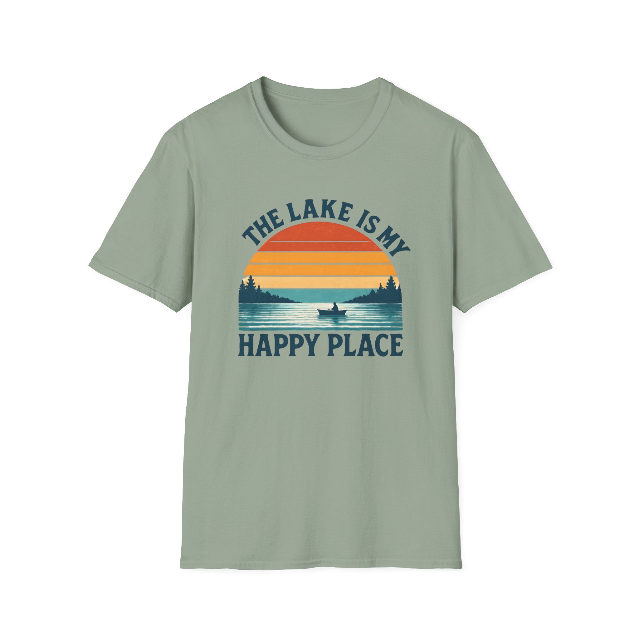 Canoe On The Lake At Sunset "The Lake Is My Happy Place" T-Shirt