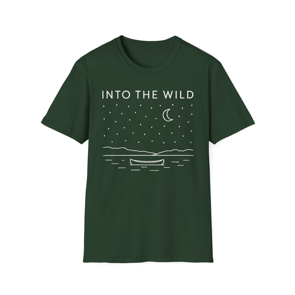 Into The Wild Canoe T-Shirt - Minimal Night Sky Lake Camping Tee