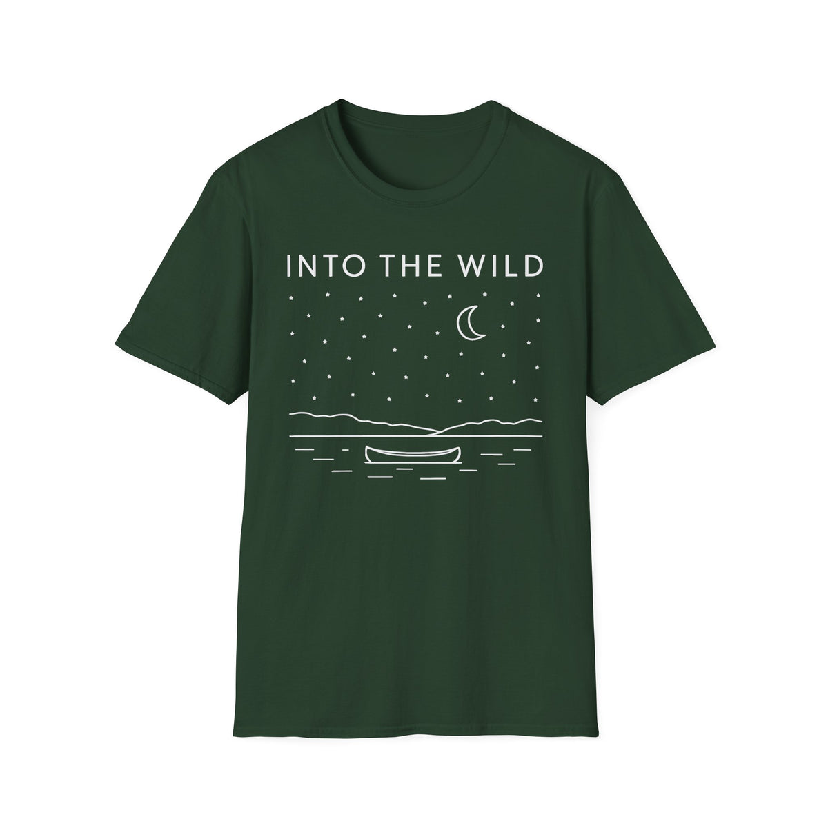 Into The Wild Canoe T-Shirt - Minimal Night Sky Lake Camping Tee