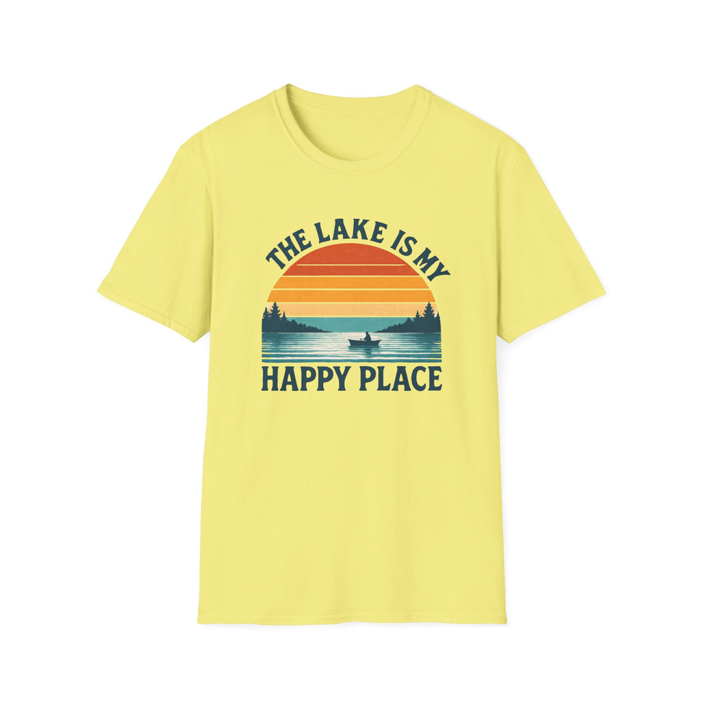 Canoe On The Lake At Sunset "The Lake Is My Happy Place" T-Shirt