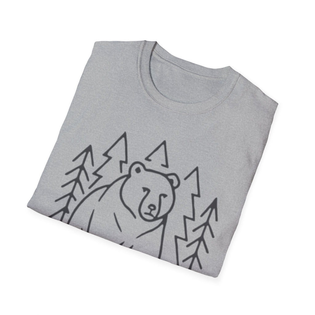 Bear & Pines T-Shirt — Minimal Line Drawing Woodland Tee