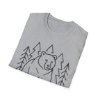 Bear & Pines T-Shirt — Minimal Line Drawing Woodland Tee