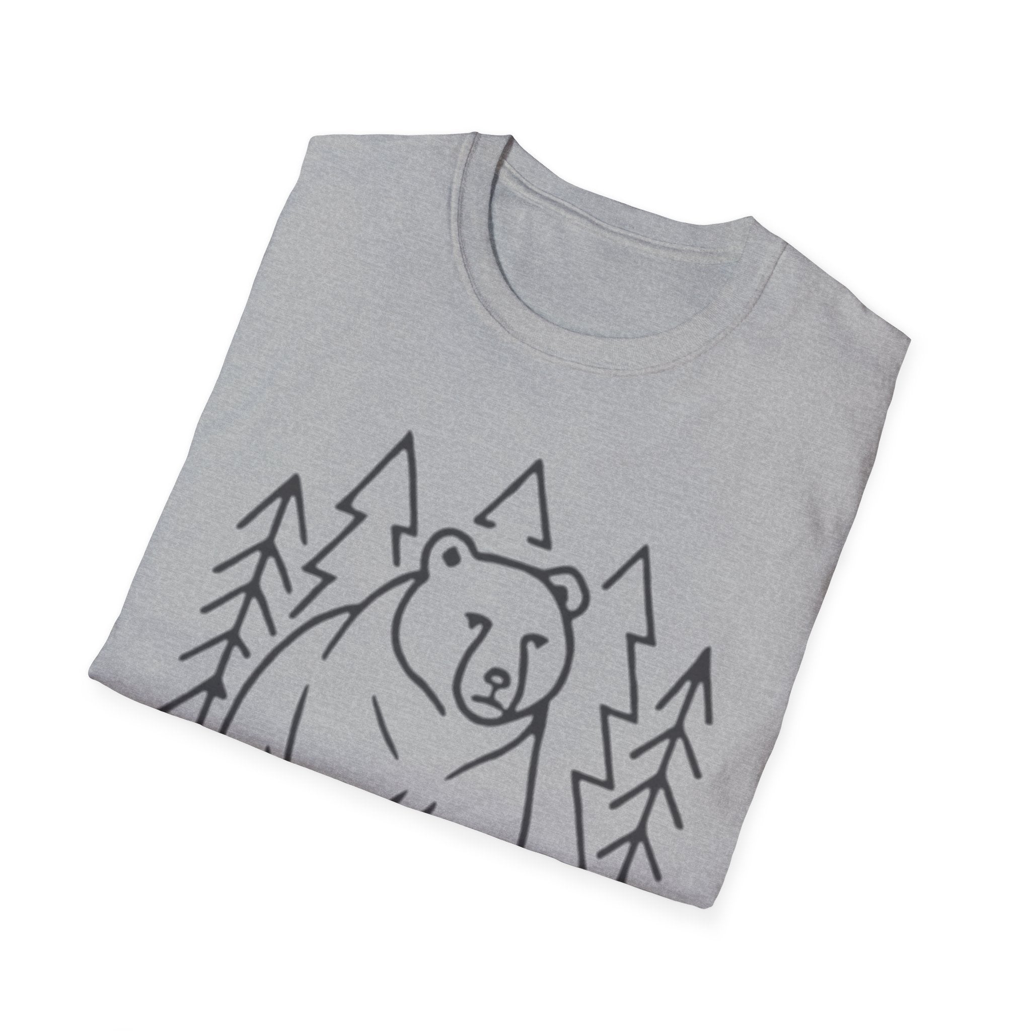 Bear & Pines T-Shirt — Minimal Line Drawing Woodland Tee