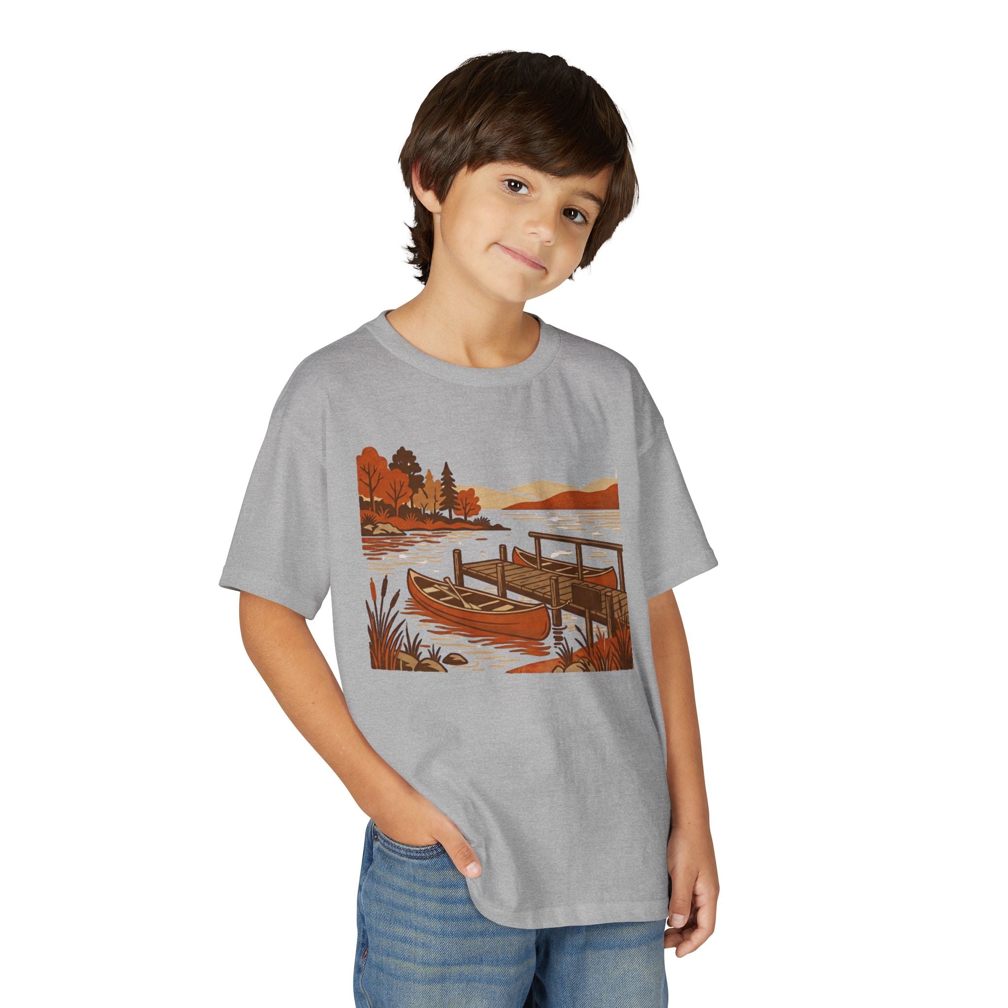 Youth T-Shirt — Autumn Lakeside Dock & Canoe Kids Tee