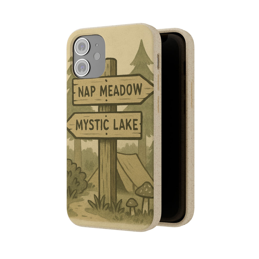 Biodegradable Phone Case — 'Nap Meadow' Mystic Lake Camping Design