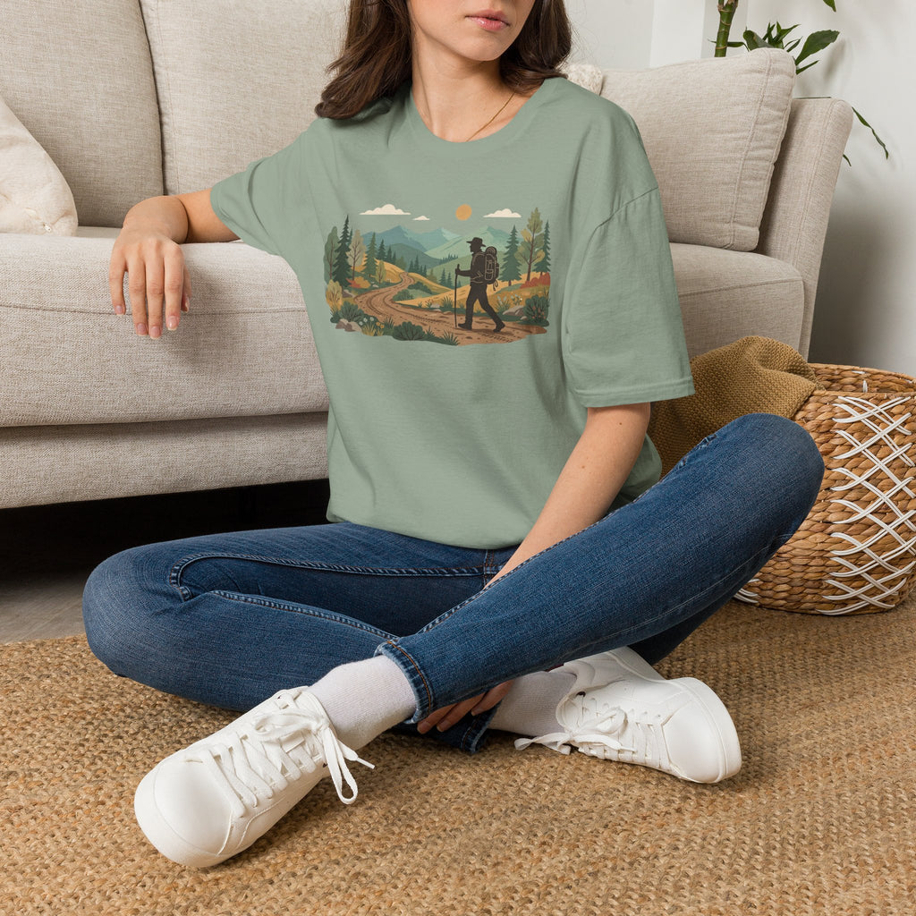Hiker Mountain Sunset T-Shirt — Scenic Trail Adventure Tee