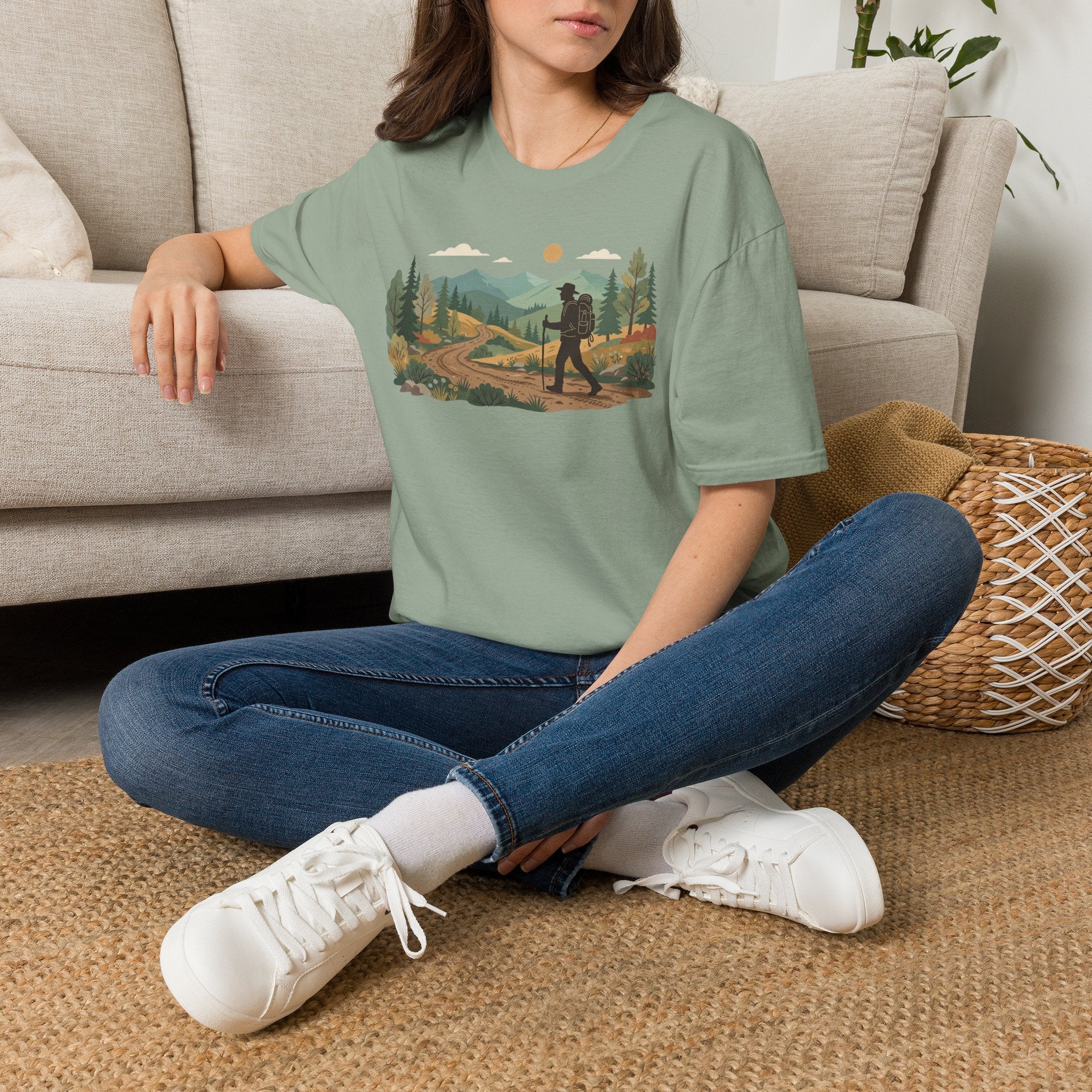Hiker Mountain Sunset T-Shirt — Scenic Trail Adventure Tee