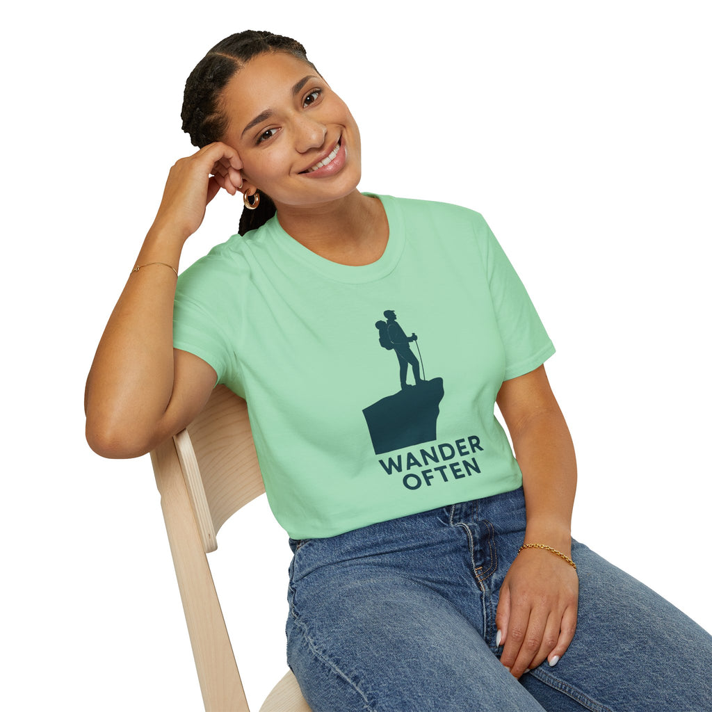 "Wander Often" Hiker on Cliff T-Shirt