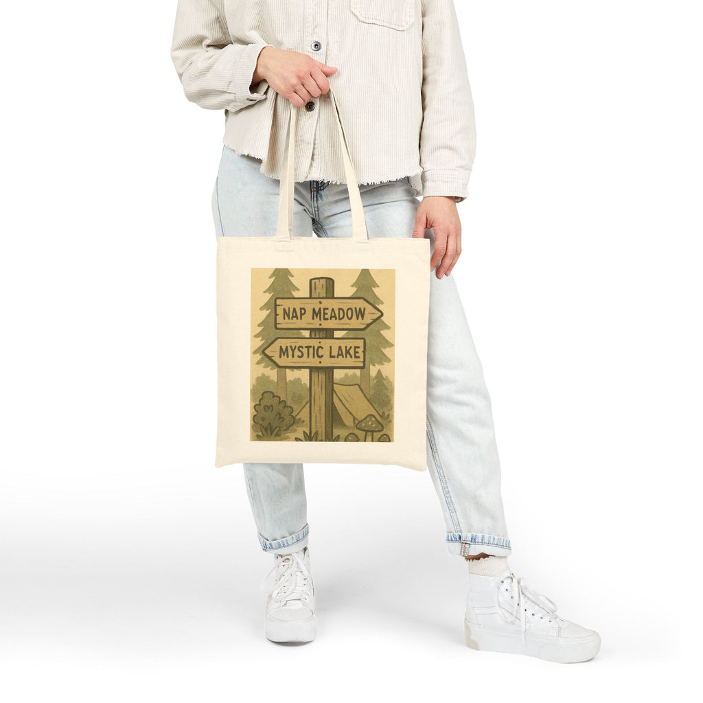 Tote Bag — Rustic ‘Nap Meadow / Mystic Lake’ Camping Sign Canvas Tote