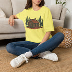 Vintage Cozy Cabin T-Shirt — Faded Pine Tree Cabin Tee