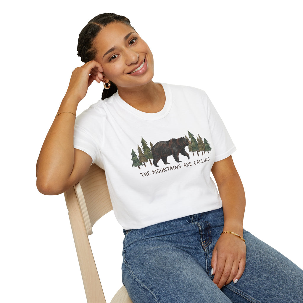 "The Mountains Are Calling" Bear and Pines T-Shirt — Outdoor Graphic Tee