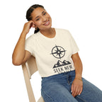"Seek New Trails" Compass Over Mountains T-Shirt