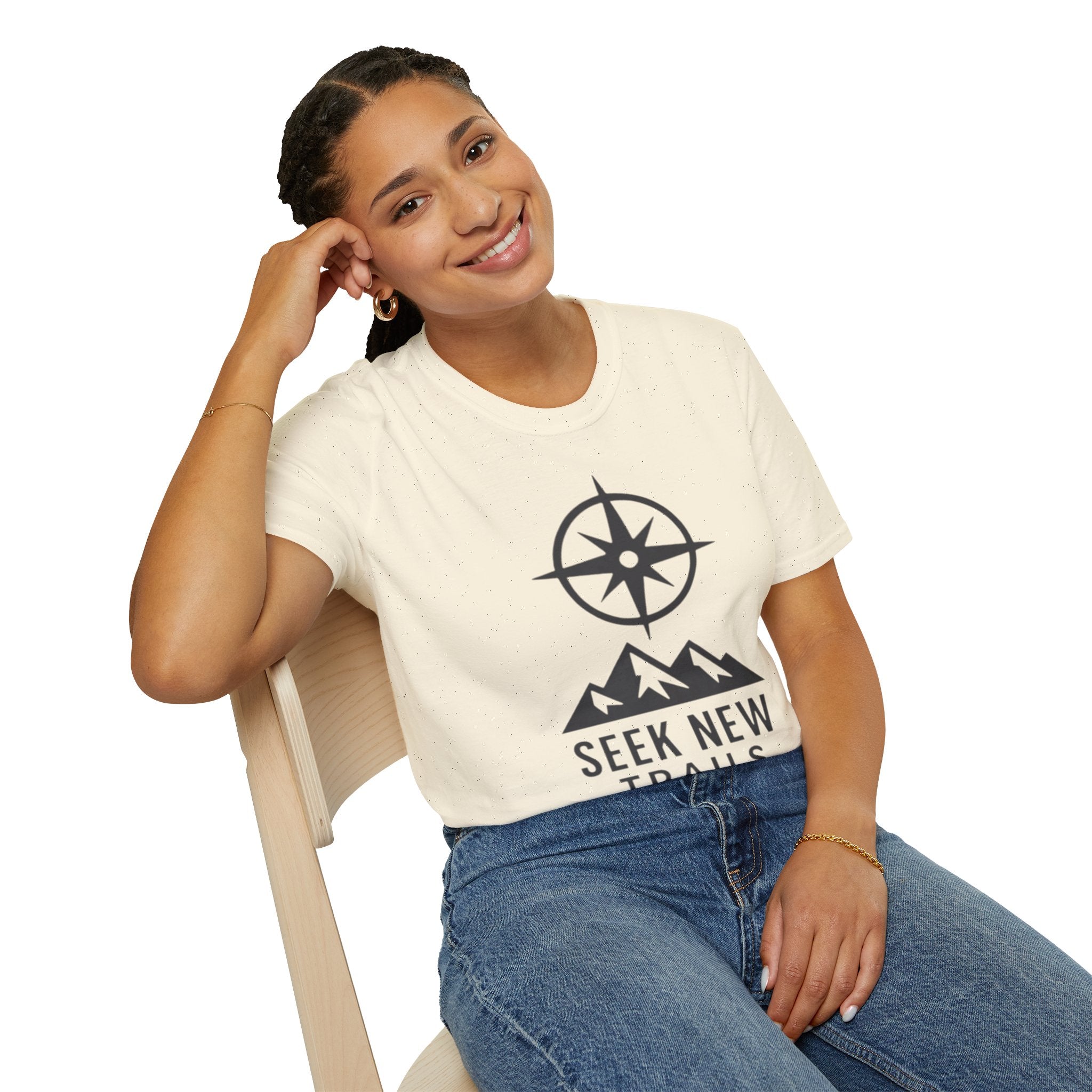 "Seek New Trails" Compass Over Mountains T-Shirt