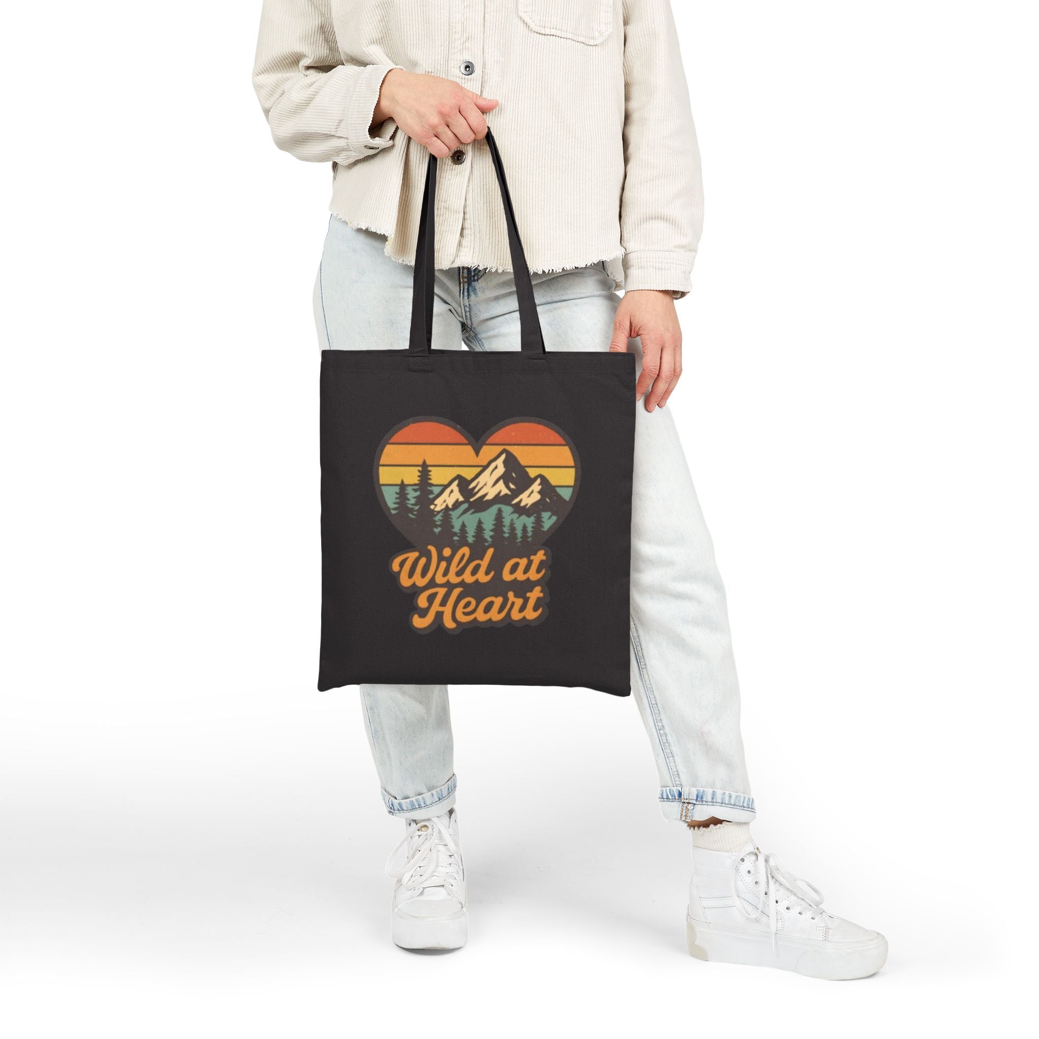 Wild at Heart Canvas Tote — Retro Mountain Heart Eco Shopper