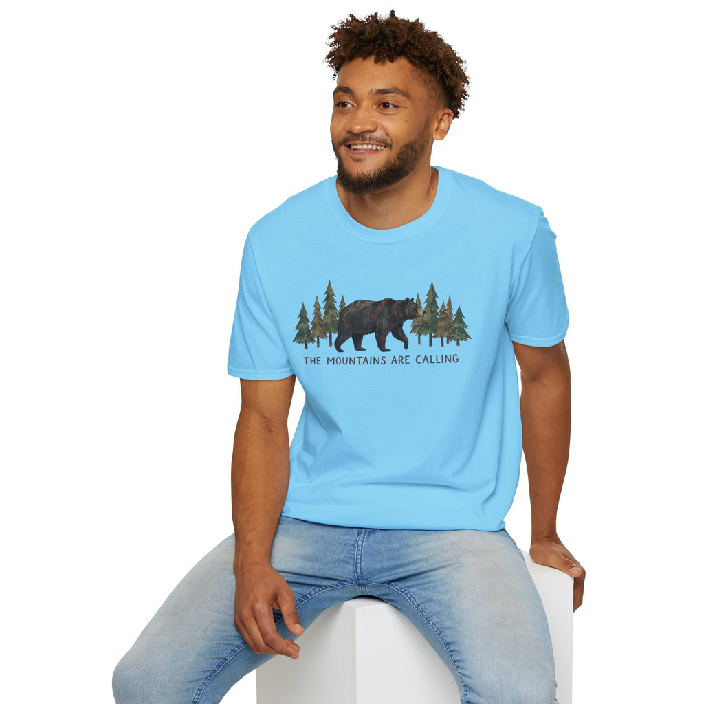"The Mountains Are Calling" Bear and Pines T-Shirt — Outdoor Graphic Tee
