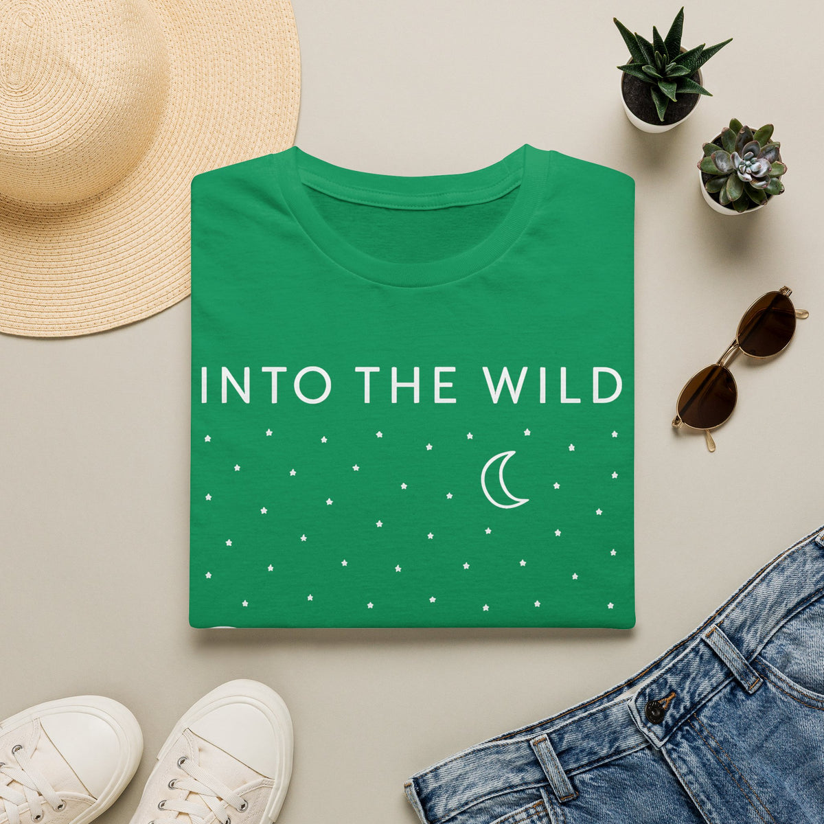 Into The Wild Canoe T-Shirt - Minimal Night Sky Lake Camping Tee