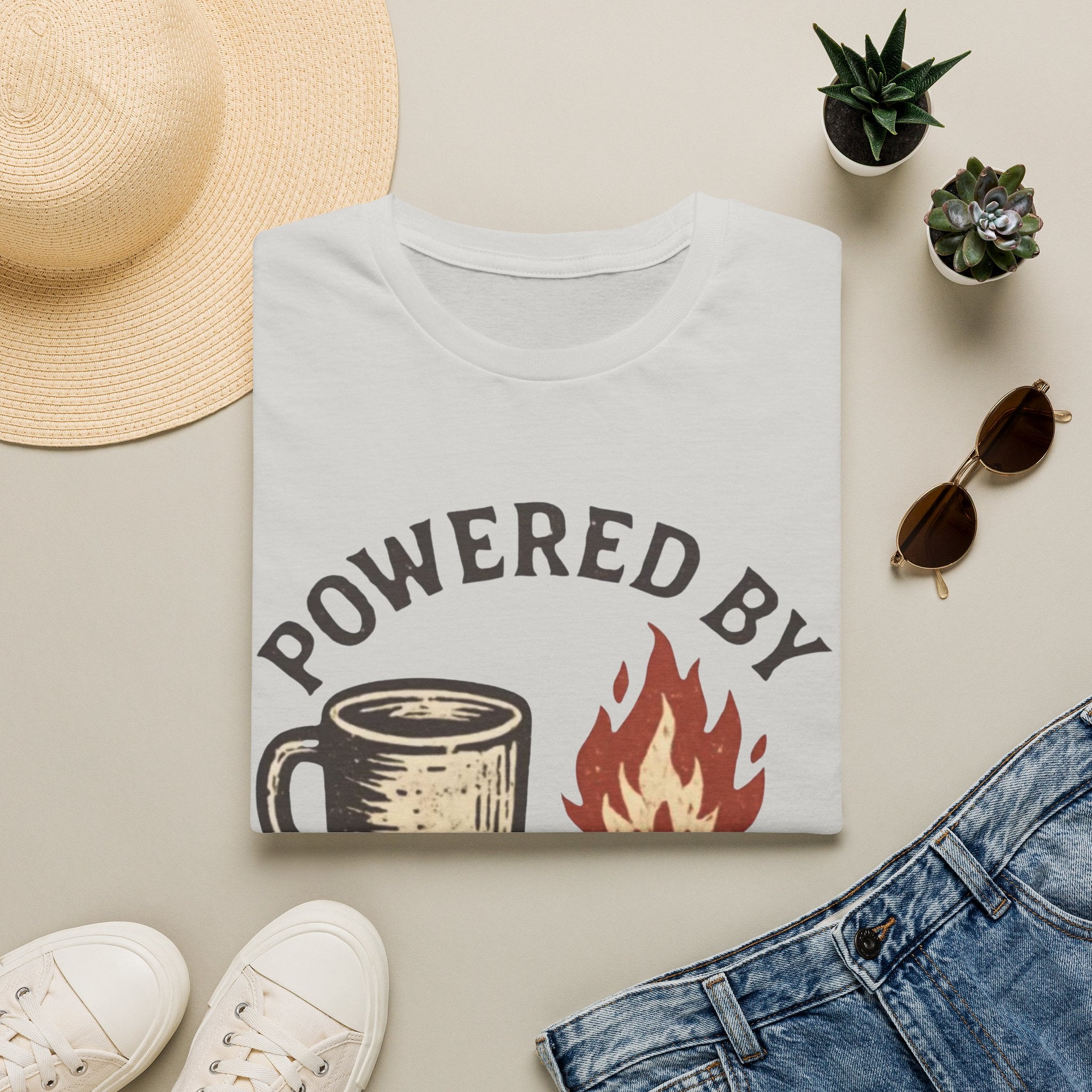 Powered By Coffee And Campfires Vintage Camping T-Shirt