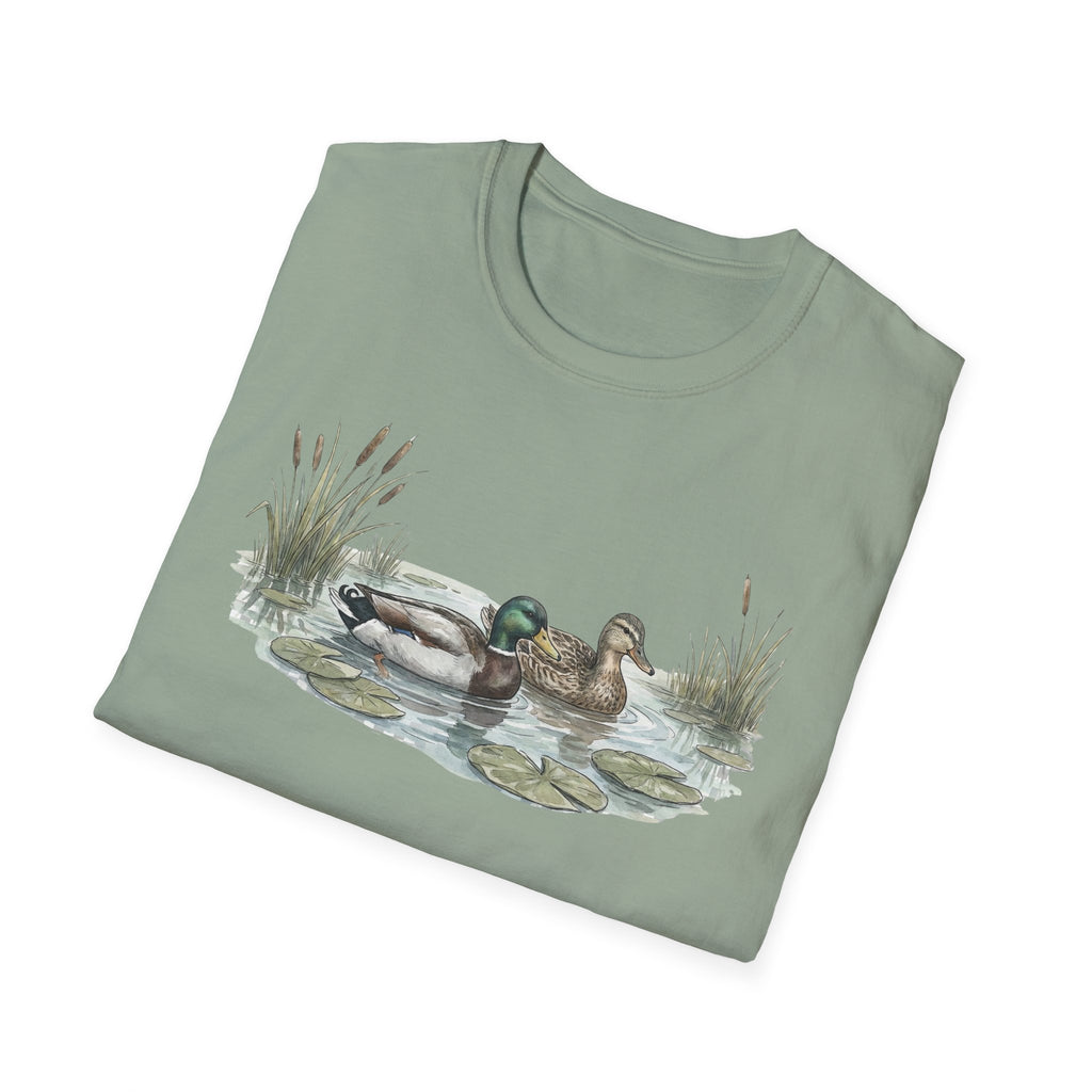 Duck Pair T-Shirt — Watercolor Mallard Ducks on Pond Nature Tee