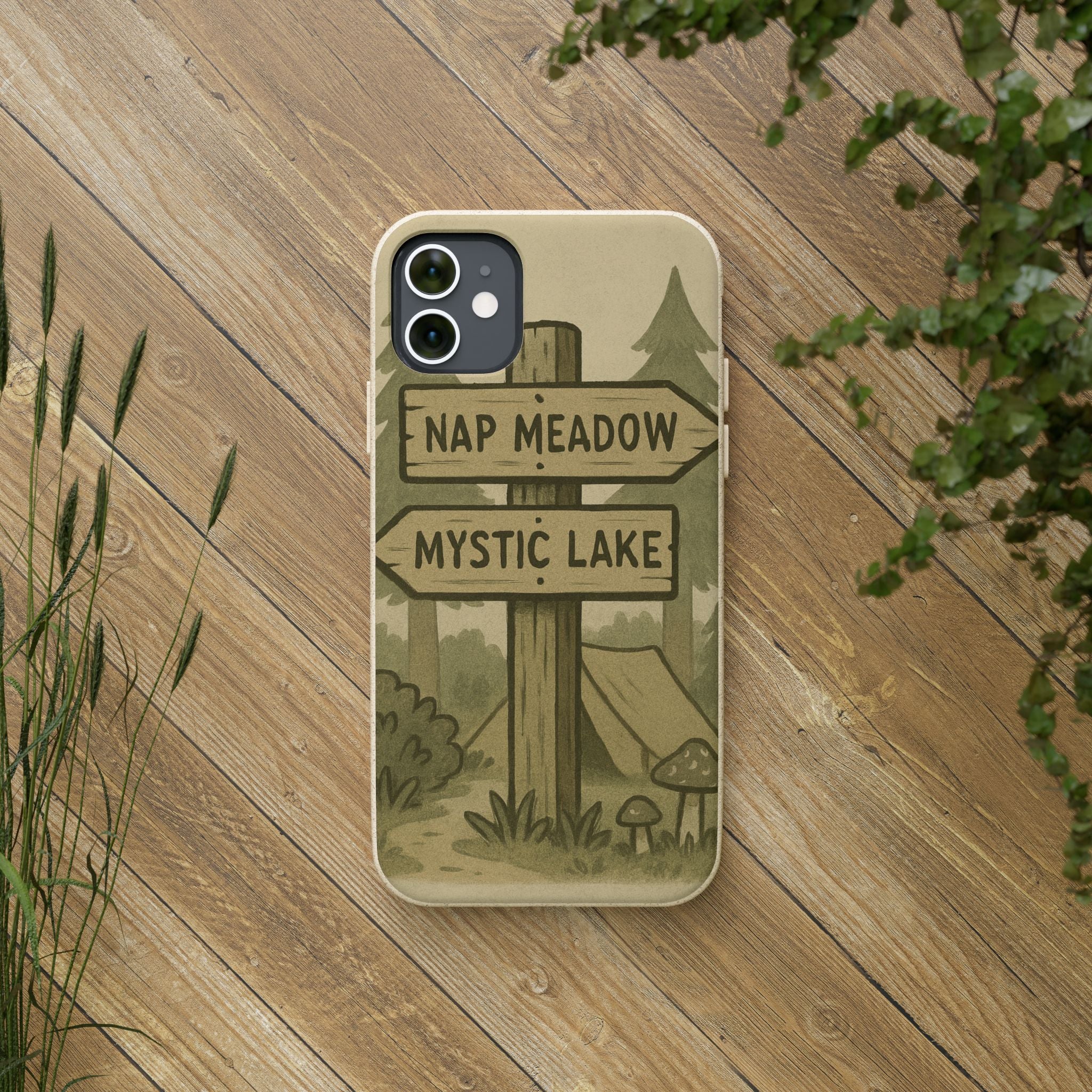 Biodegradable Phone Case — 'Nap Meadow' Mystic Lake Camping Design