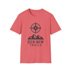 "Seek New Trails" Compass Over Mountains T-Shirt
