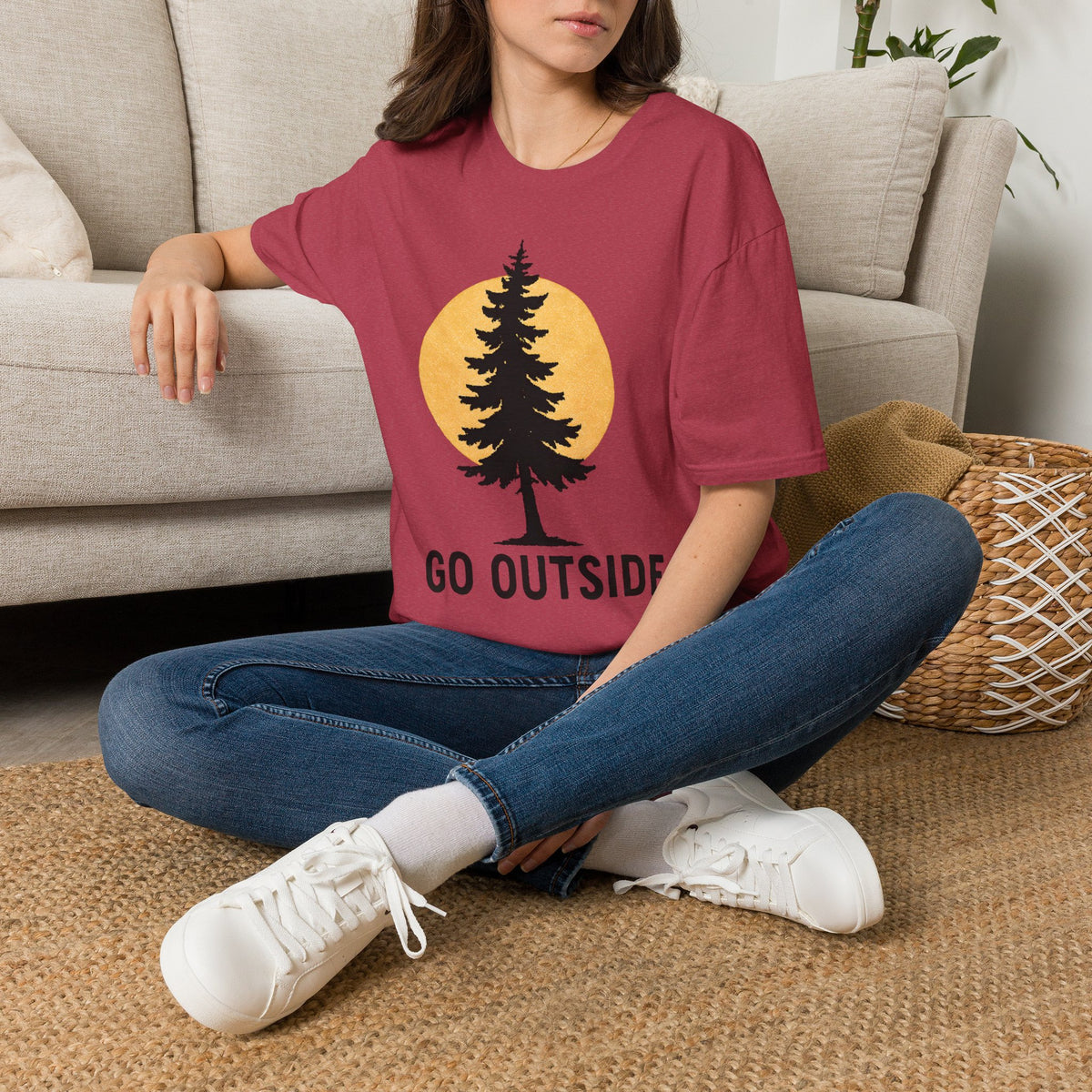 Go Outside T-Shirt — Retro Pine Tree Sunset Outdoor Graphic Tee