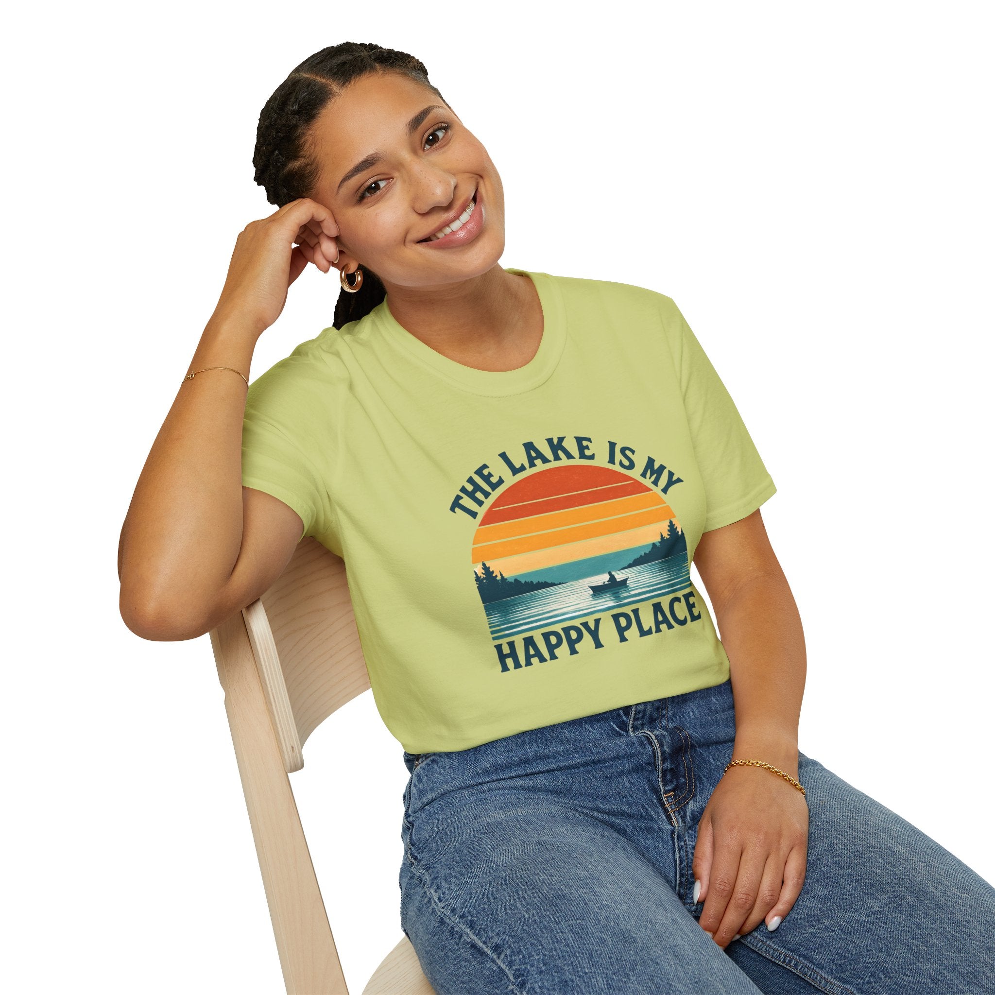 Canoe On The Lake At Sunset "The Lake Is My Happy Place" T-Shirt