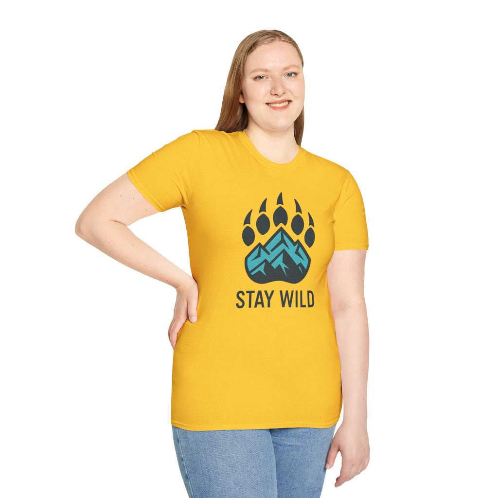 "Stay Wild" Bear Footprint Mountain Emblem T-Shirt