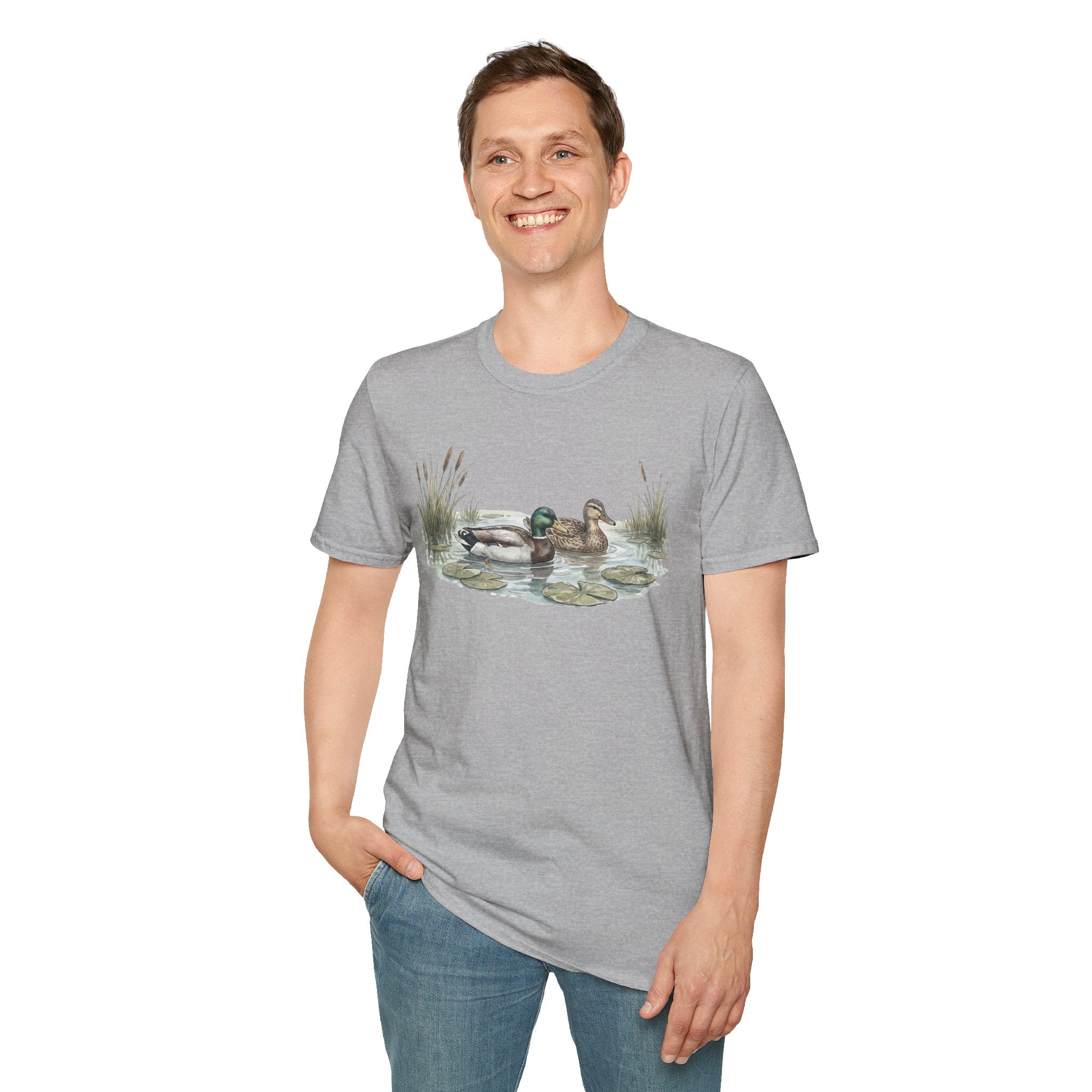 Duck Pair T-Shirt — Watercolor Mallard Ducks on Pond Nature Tee