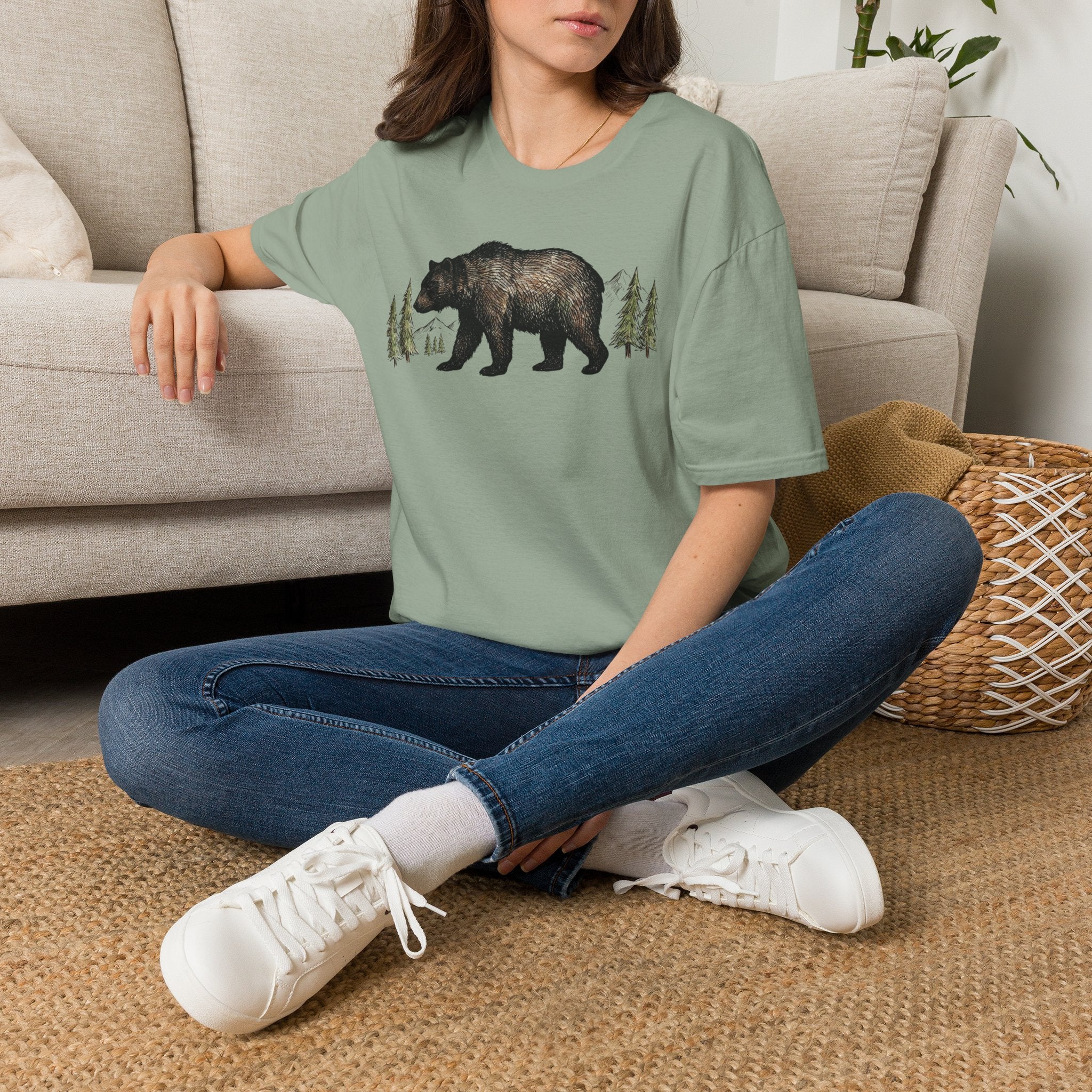 Bear & Forest T‑Shirt - Rustic Woodland Graphic Tee