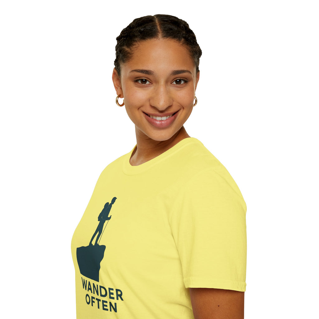 "Wander Often" Hiker on Cliff T-Shirt