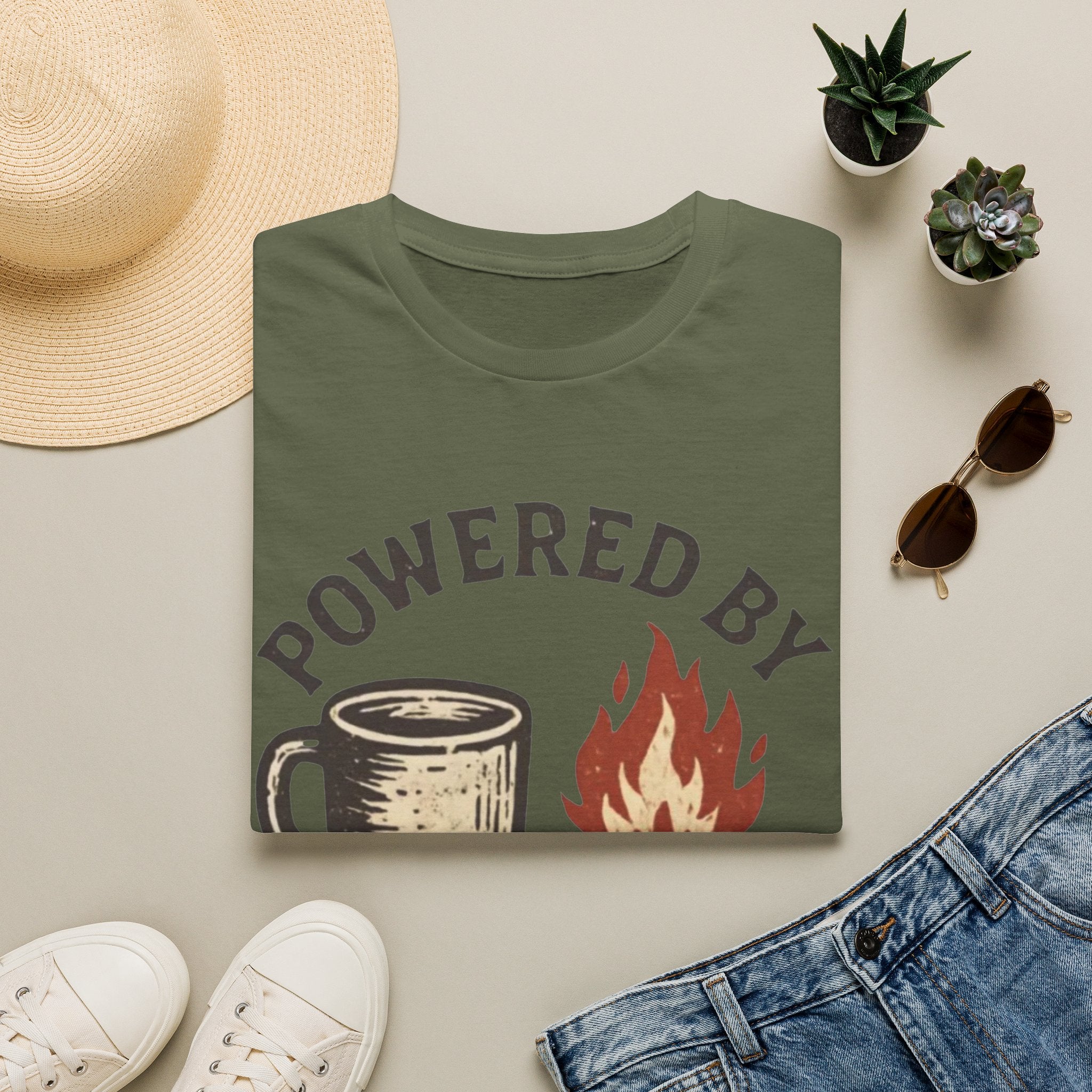 Powered By Coffee And Campfires Vintage Camping T-Shirt