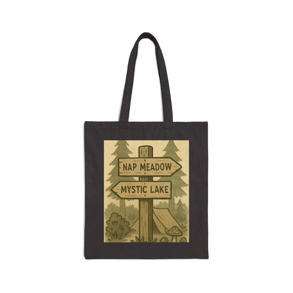 Tote Bag — Rustic ‘Nap Meadow / Mystic Lake’ Camping Sign Canvas Tote