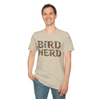 "Bird Nerd" Feather Pattern Typography Tee Shirt for Birdwatchers
