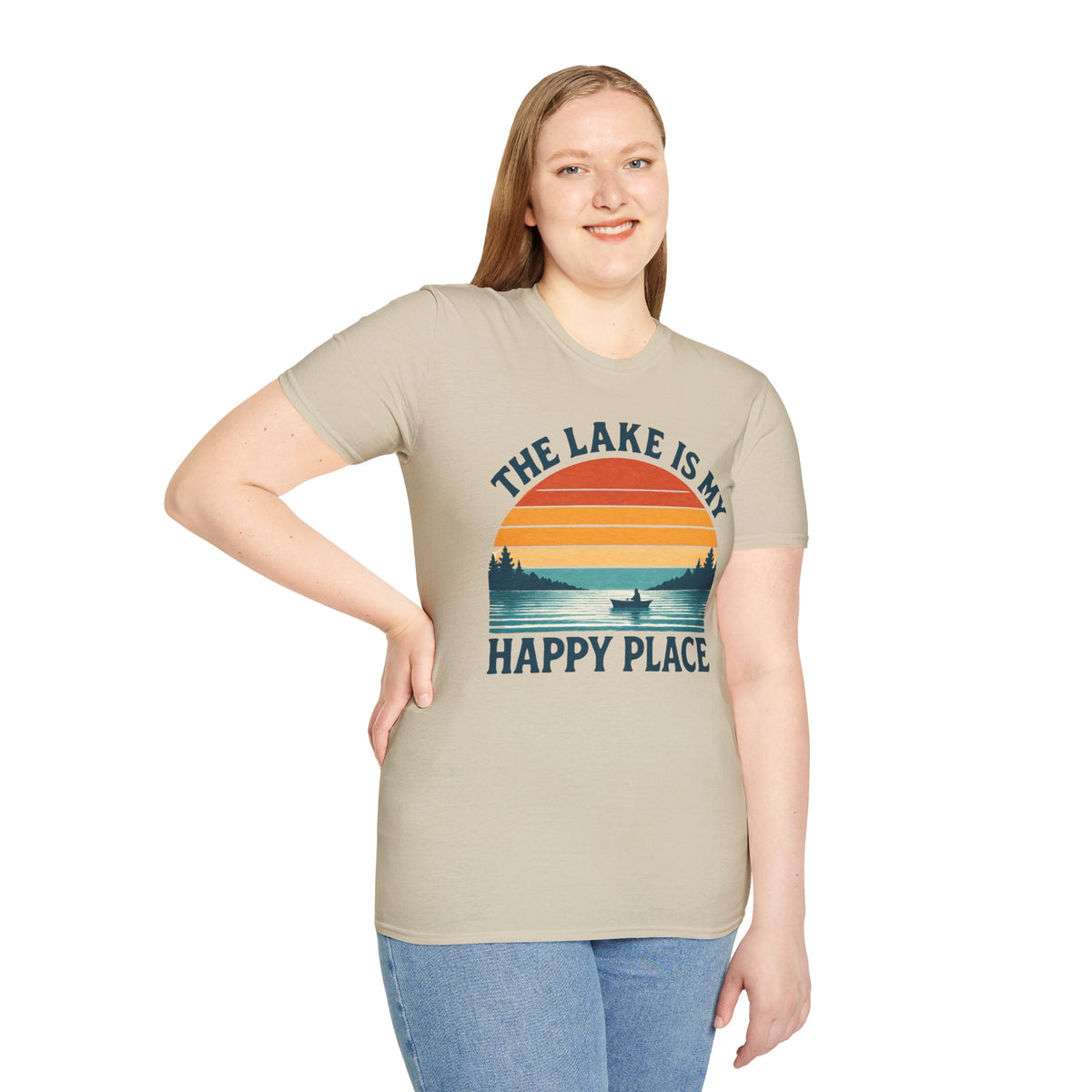 "The Lake Is My Happy Place" Canoe On The Lake At Sunset T-Shirt